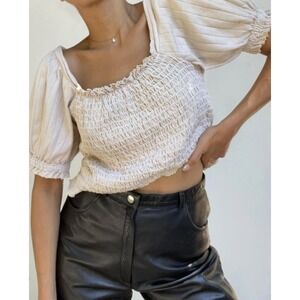 We The Free People Back On Top Puff Sleeve Crop Top‎ Size Large Smocked Bodice